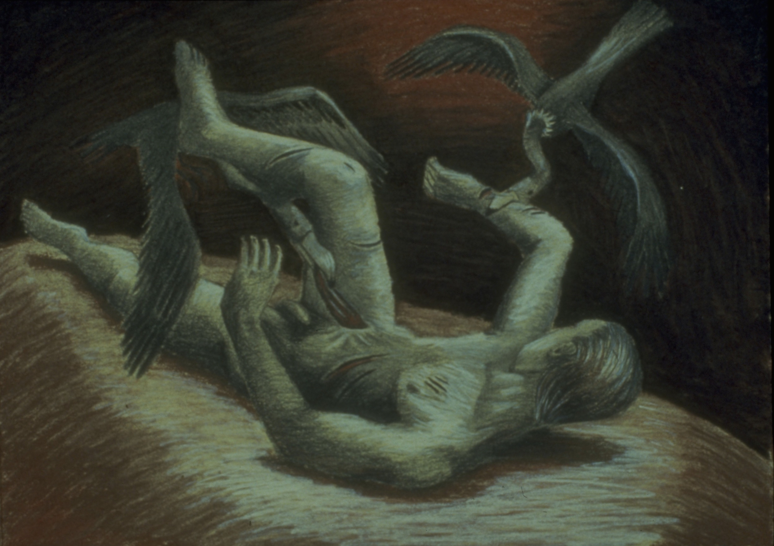 fate of tityus, mixed media on paper, 1988